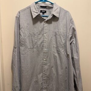 urban pipeline Men's Light Gray Button-Down Shirt with Chest Pockets
